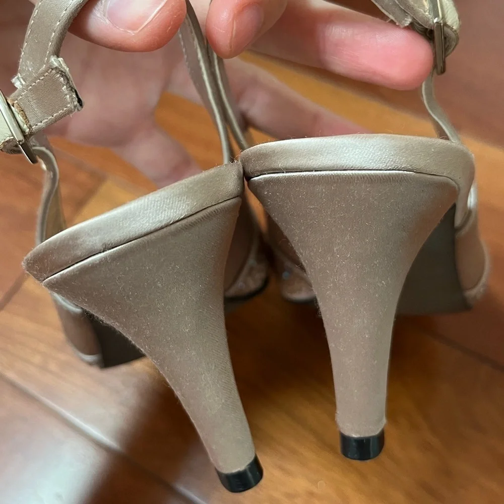 David Tate Champagne Woman’s Sandals Sparkle Low Heel Dress Formal Party Open 8 - Picture 7 of 10